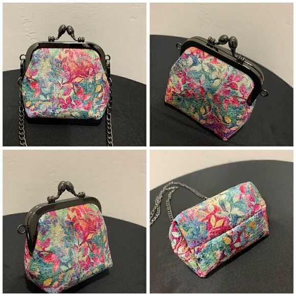 Handmade Genuine Leather Floral Print Kisslock Top Handle bag & Small Purse Set - Picture 14 of 16